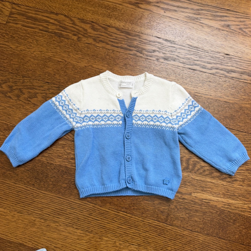 Mayoral Blue and White Knit Cardigan Sweater
